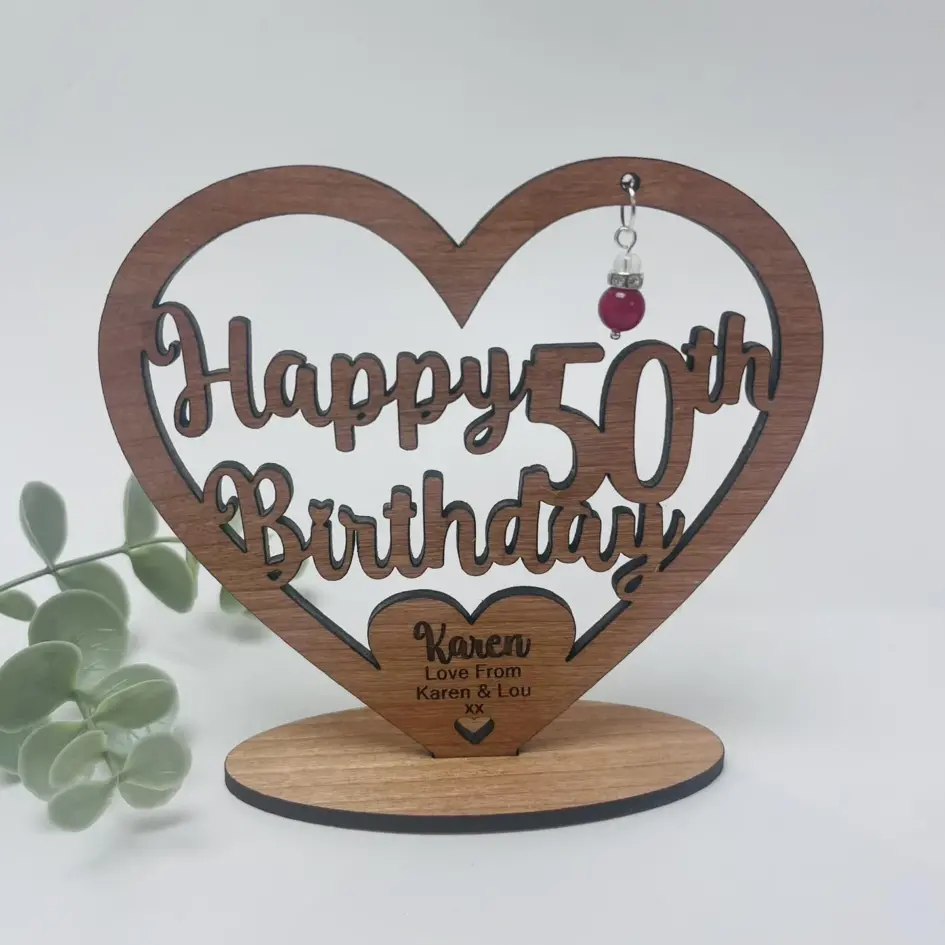 Happy Birthday Wooden Card with Month Gemstone